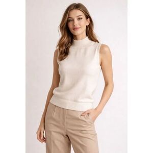 Vintage Mademoiselle Cream Mock Neck Sweater Vest USA Knit